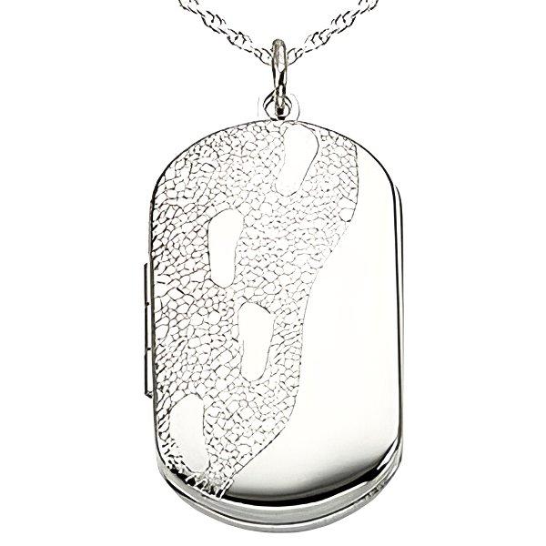 Silver Foot Prints Dog Tag Photo Locket