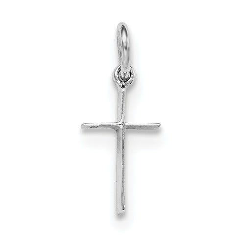 Sterling Silver RH Plated Child\'s Polished Cross Pendant