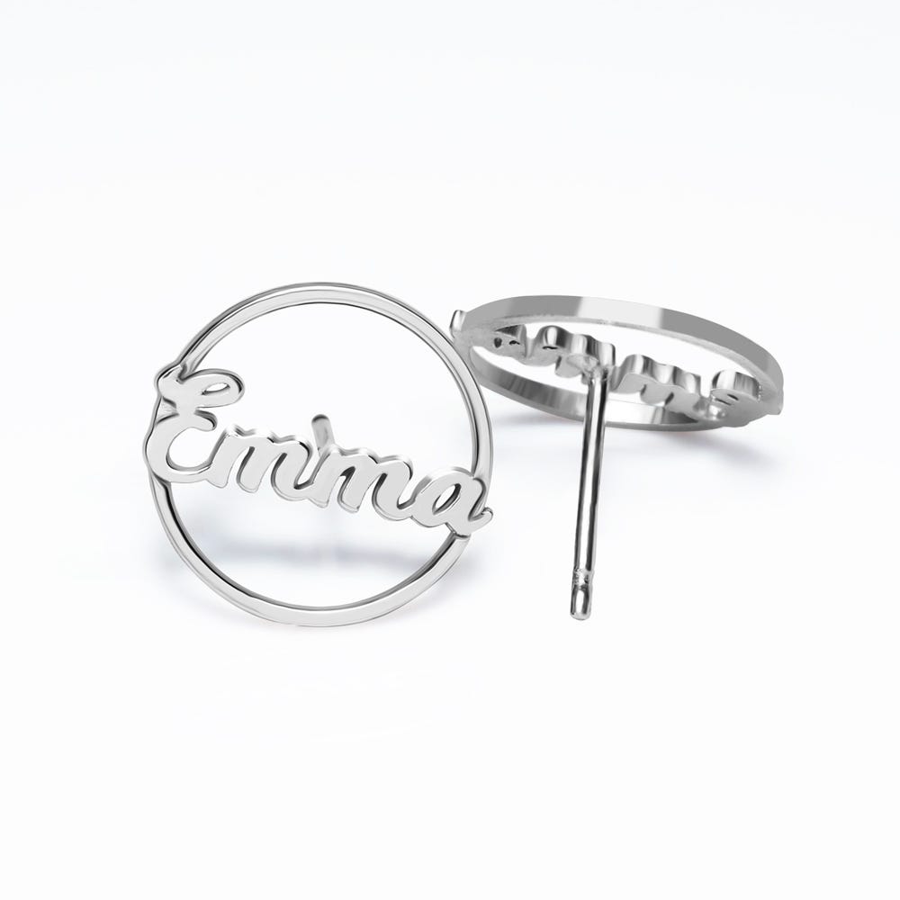 Circle Name Script Earrings