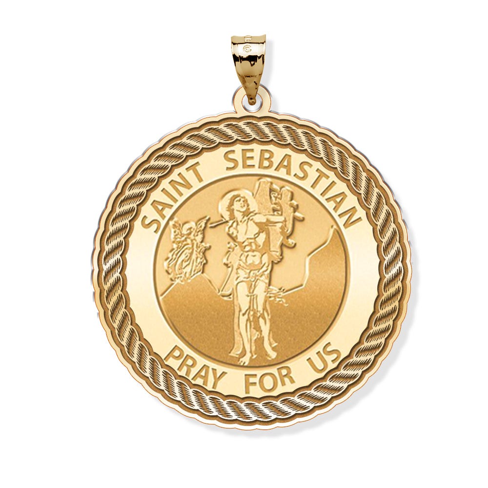Saint Sebastian Round Rope Border Religious Medal