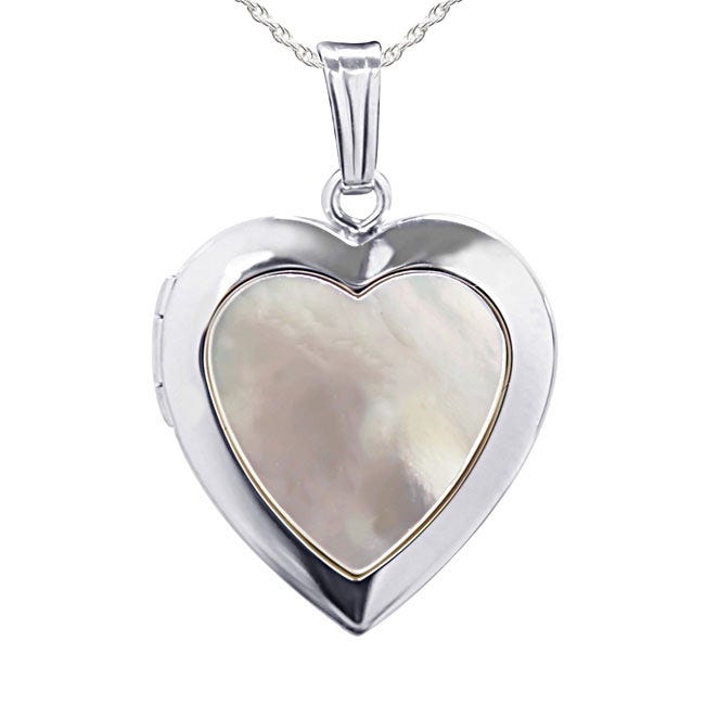 Silver Mother Of Pearl Heart Photo Locket