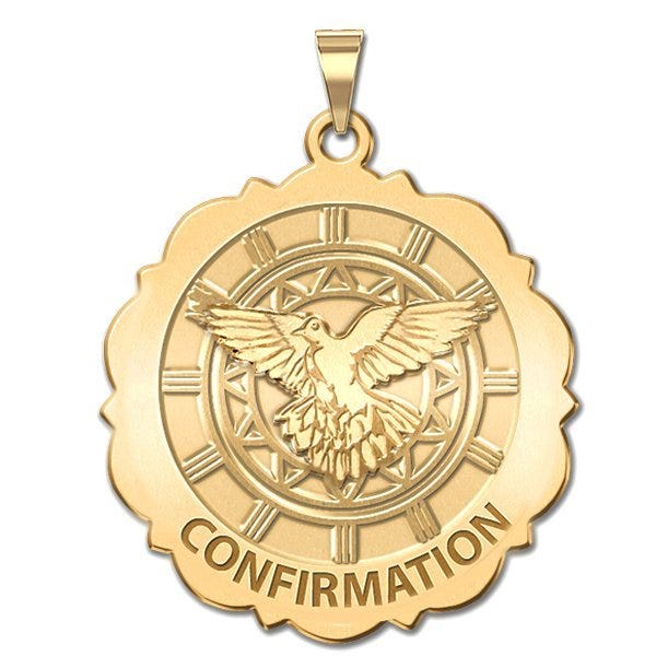 Confirmation Scalloped Round Religious Medal  - Holy Spirit Religious Medal "EXCLUSIVE"