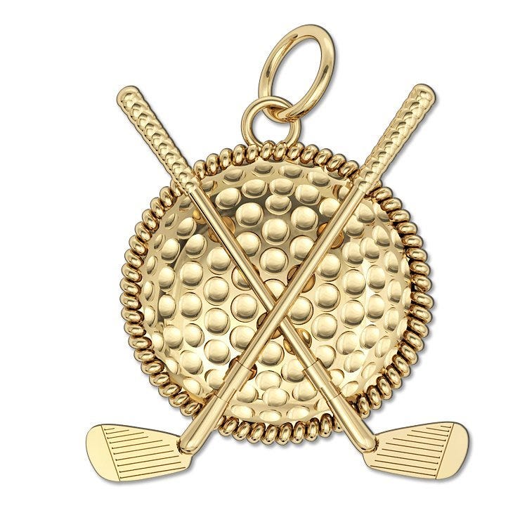 Golf Ball & Clubs Round Rope Frame Golf Jewelry Pendant or Charm
