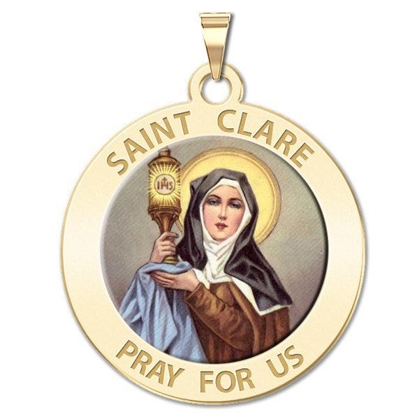 Saint Clare of Assisi Round Religious Medal - "Color EXCLUSIVE"