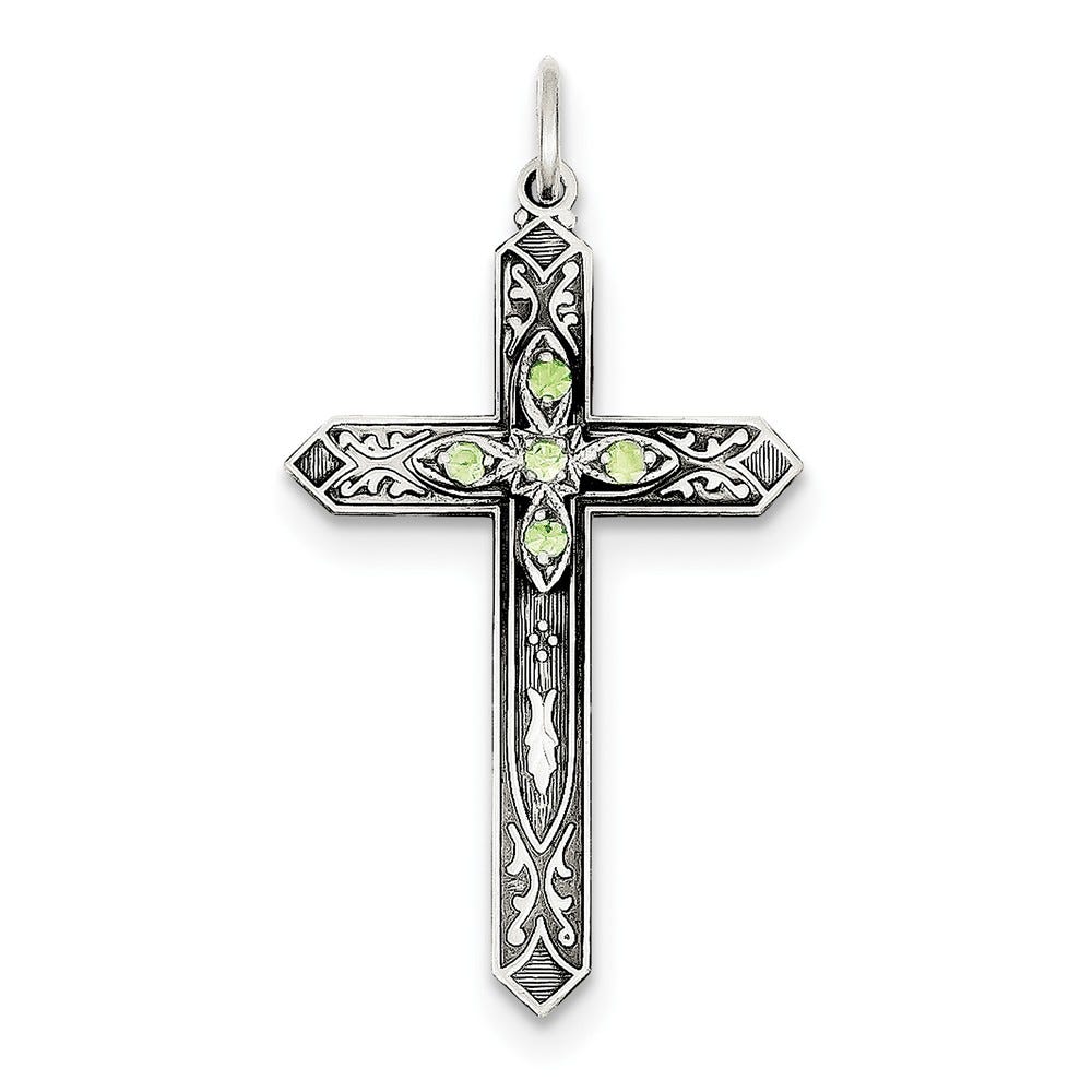 Sterling Silver August Birthstone Cross Pendant