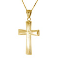 Unisex Solid 14k Yellow Gold Matte Finished Cross Necklace