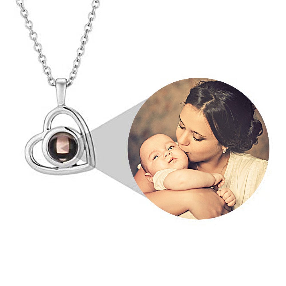 Photo Projection Dangle Heart Necklace & Chain