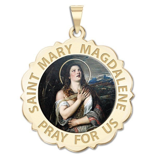 Saint Mary Magdalene Scalloped Religious Medal "Color EXCLUSIVE"
