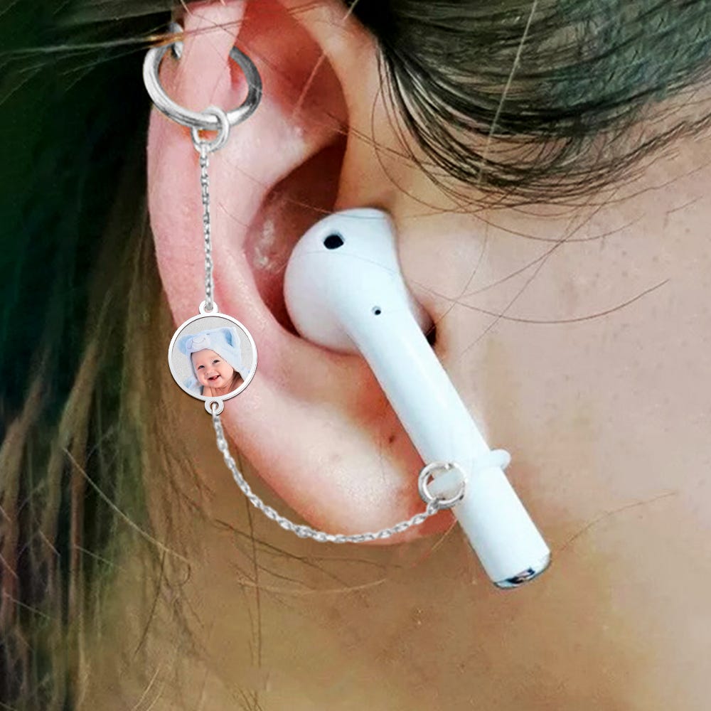 Round Stainless Steel Photo Engravable Earbud Charm