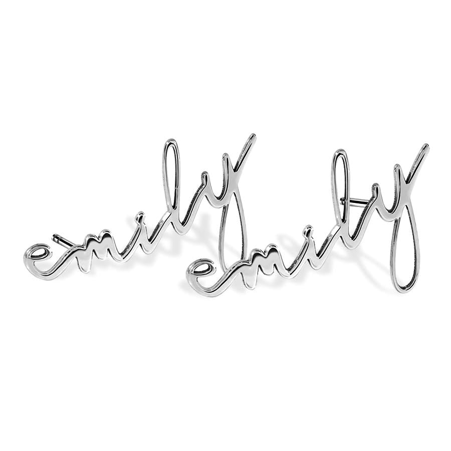 Pair Of Minimalist Script Name Earrings