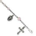 Sterling Silver  Round Flute Rosary Bracelet /with Miraculous Medal - 7 Inch Sterling Silver Rosary Bracelet