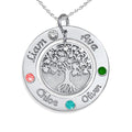 Personalized Round Family Tree Pendant with 4 Birthstones & Names