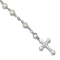 Sterling Silver & Freshwater Cultured Pearl Rosary Crucifix Bracelet - 7 Inch Sterling Silver Rosary Bracelet