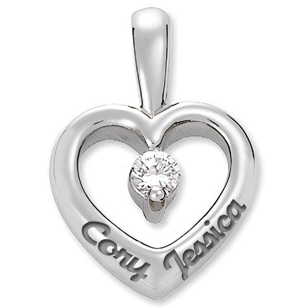 14K Personalized Couple's Heart Pendant w/ .07ct Diamond