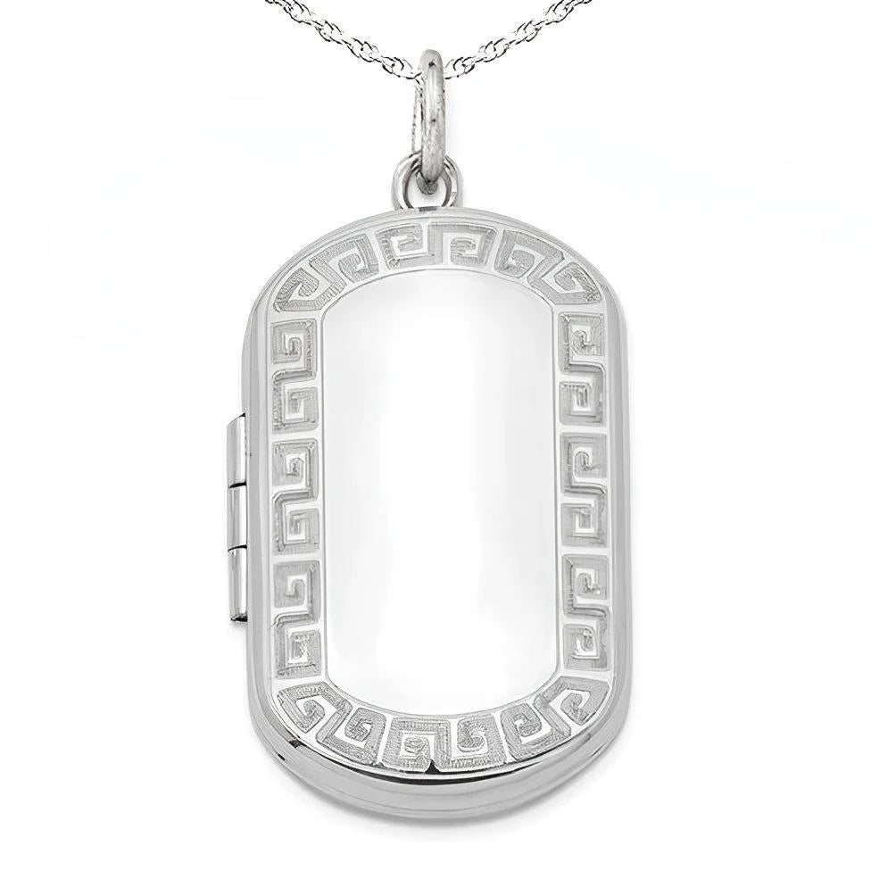 Silver Greek Key Dog Tag Photo Locket