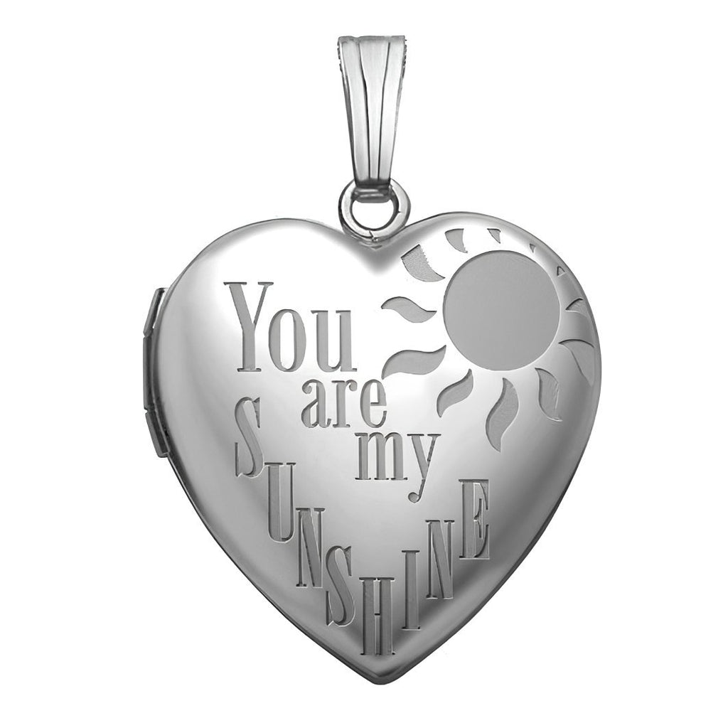 14K White Gold "You Are My Sunshine" Heart Photo Locket