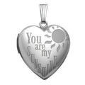 14K White Gold "You Are My Sunshine" Heart Photo Locket