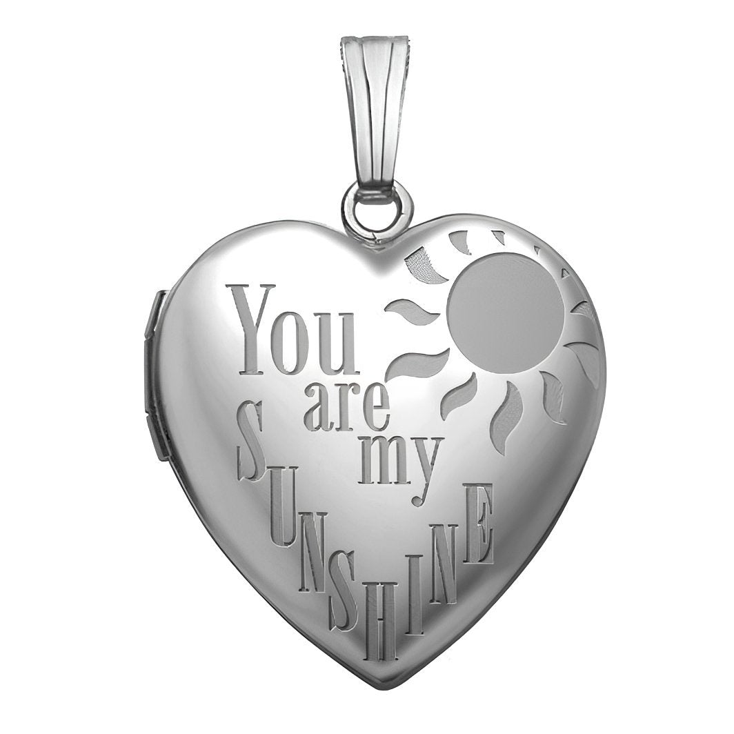 14K White Gold "You Are My Sunshine" Heart Photo Locket