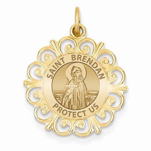 Saint Brendan Round Filigree Religious Medal  "EXCLUSIVE"