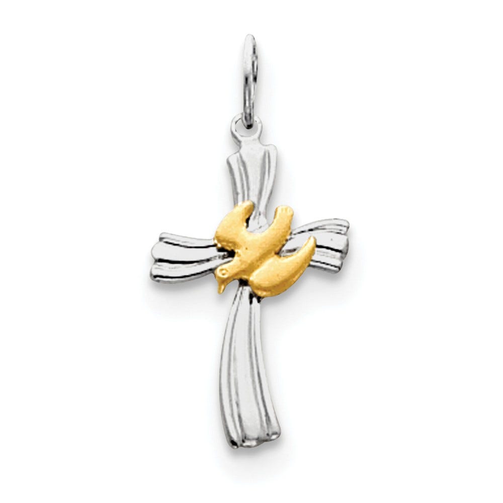 Sterling Silver Rhodium-plated & Vermeil Dove Cross Charm