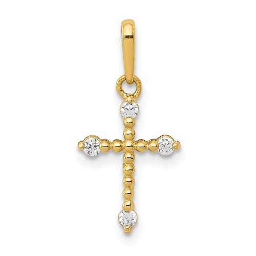 14k Polished Beaded CZ Cross Charm