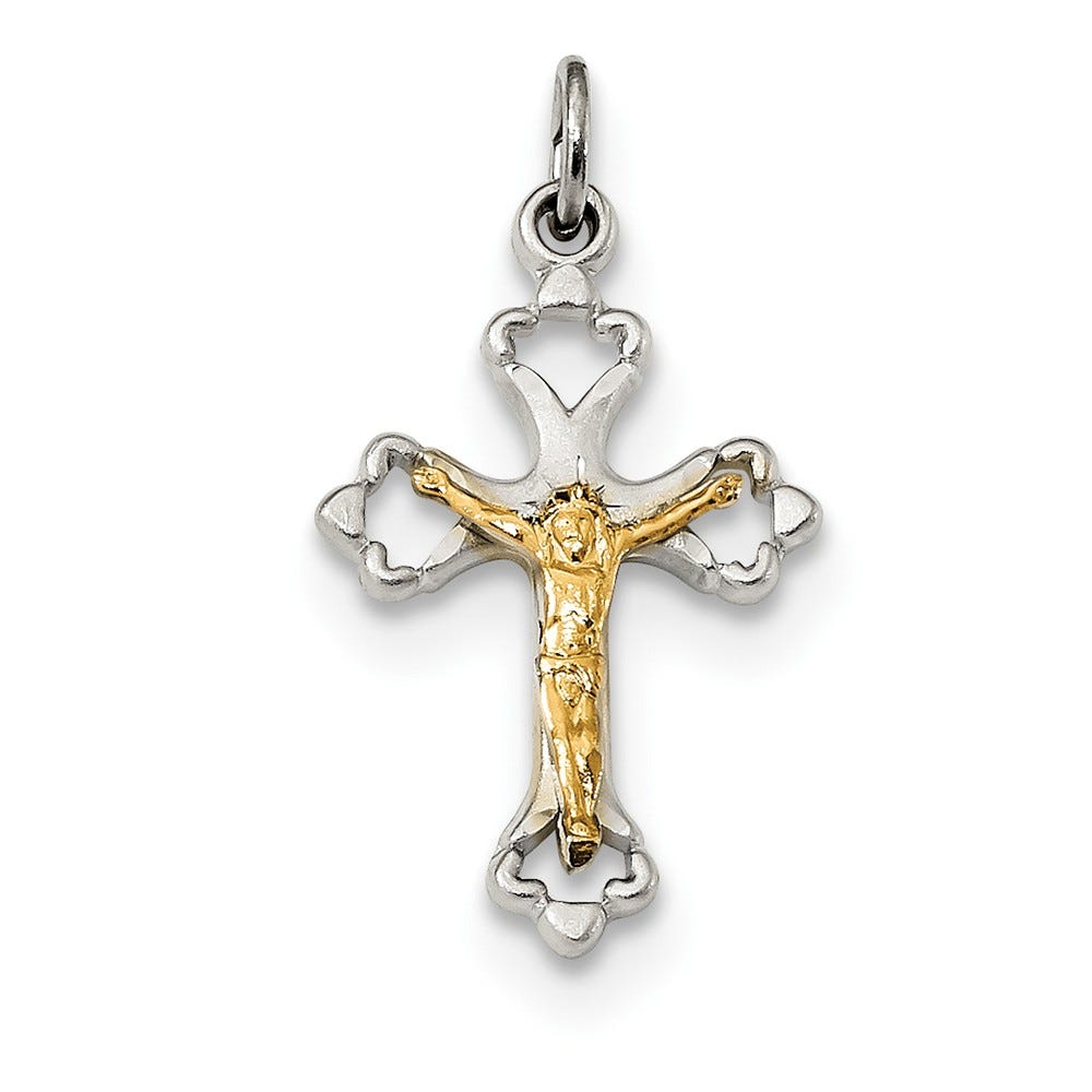 Sterling Silver Gold-plated Satin & D/C Budded Crucifix Pendant