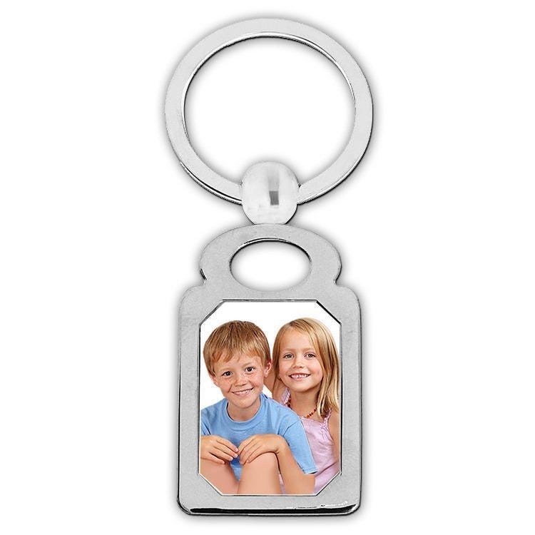 Stainless Steel Engravable Rectangle Photo Laser Keychain