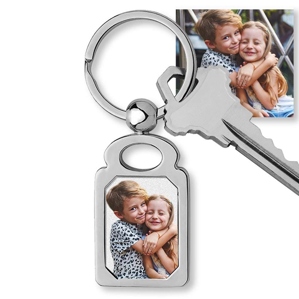 Stainless Steel Engravable Rectangle Photo Laser Keychain - Stainless Steel 1 1/4 Inch Wide x 1 3/4 Inch Tall