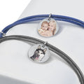 Sterling Silver Leather Rope Bracelet w/ Photo Engraved Charm