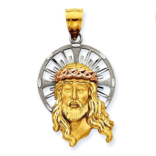 14K Tri-Color Jesus Head with Diamond Cut Halo