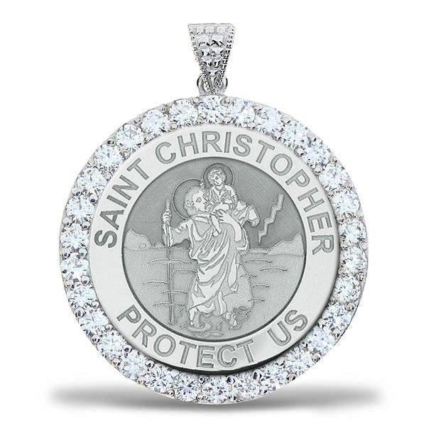 Saint Christopher CZ Round Religious Medal