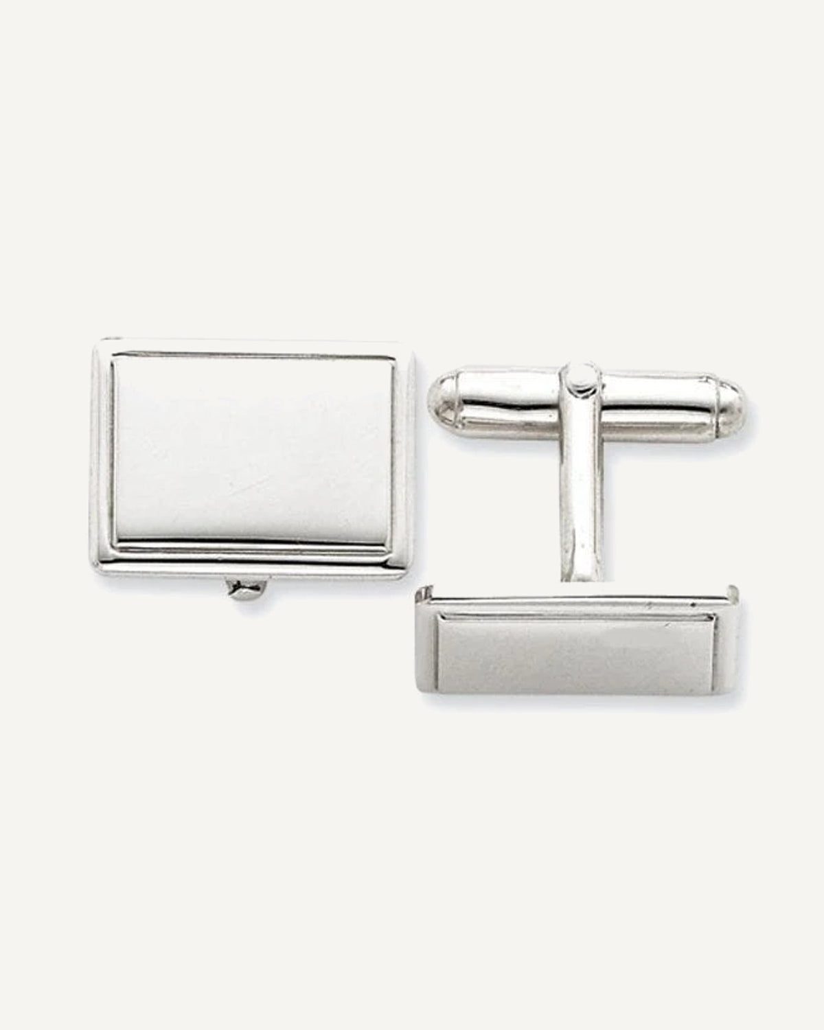 Engravable Rectangle Sterling Silver with Black Enamel Cufflinks - Sterling Silver Cufflinks -3/4 Inch x 1/2 Inch