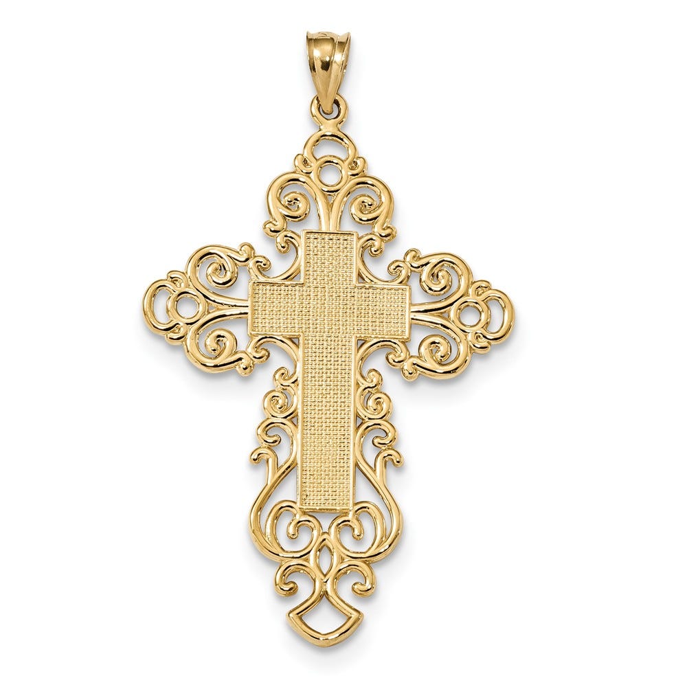 14k Polished Fancy Scrollwork Cross Pendant