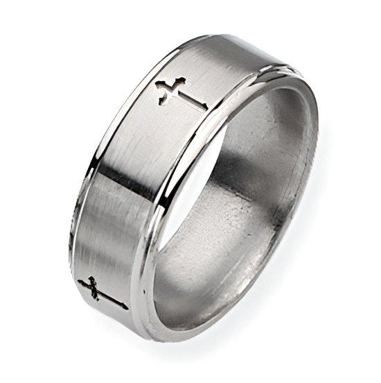 Titanium Flat Cross 8mm Satin Wedding Band