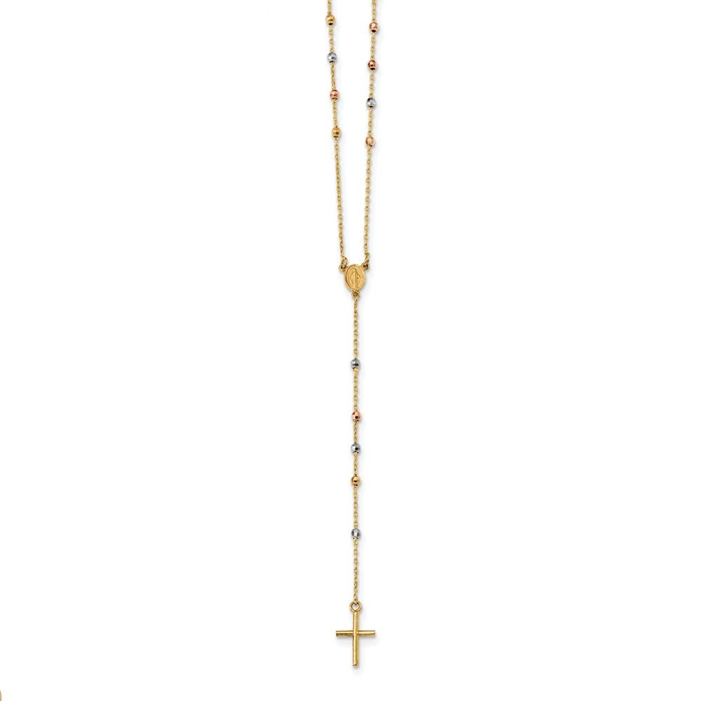 14k Tri Color Polished Miraculous 24 inch Rosary