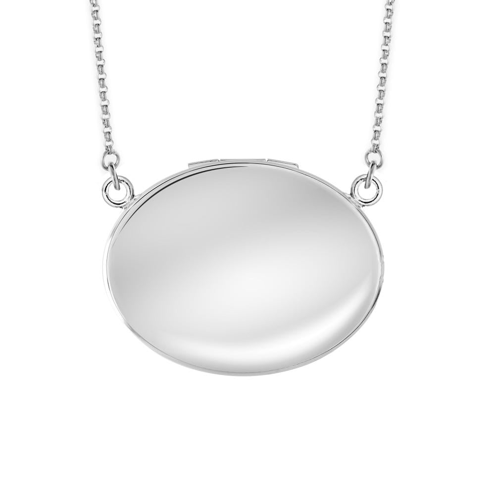 Silver Sideways Plain Oval Photo Locket with Chain Included
