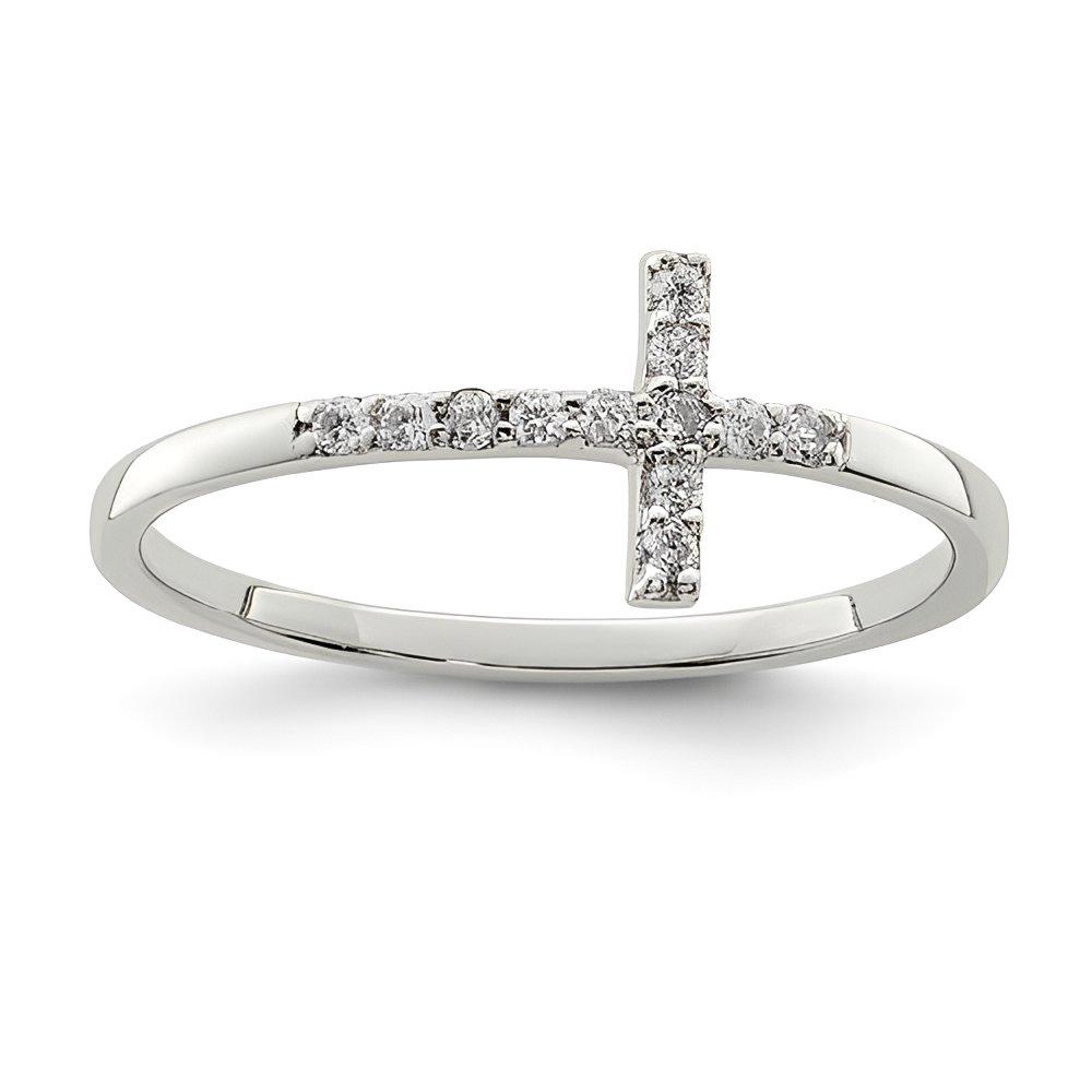 Sterling Silver with CZ Sideways Cross Ring
