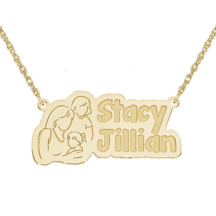 Personalized Mother & Two Daughters Pendant w/ 18" Chain