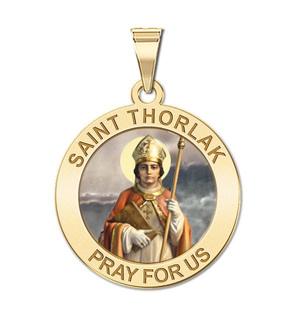 Saint Thorlak Round Religious Medal Color