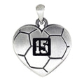 Sterling Silver Heart Shaped Soccer Pendant w/ Number & Chain