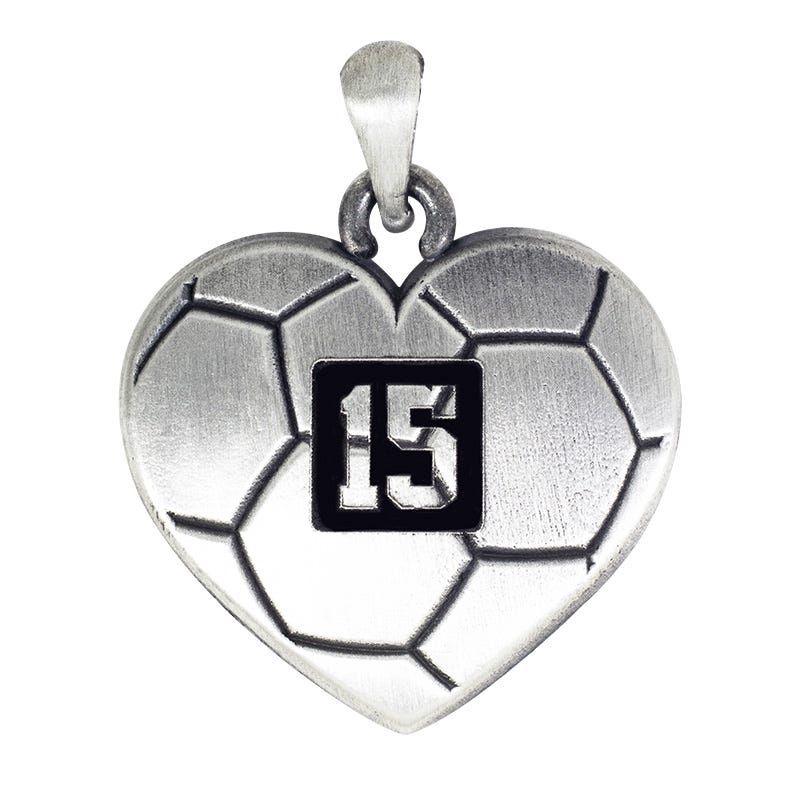 Sterling Silver Heart Shaped Soccer Pendant w/ Number & Chain