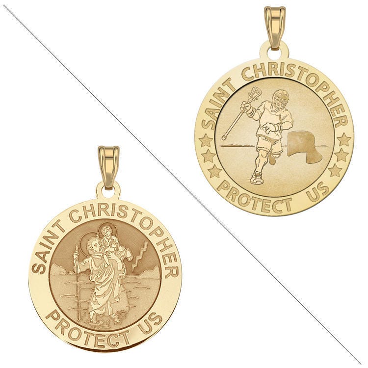 Lacrosse - Saint Christopher Doubledside Sports Religious Medal "EXCLUSIVE"