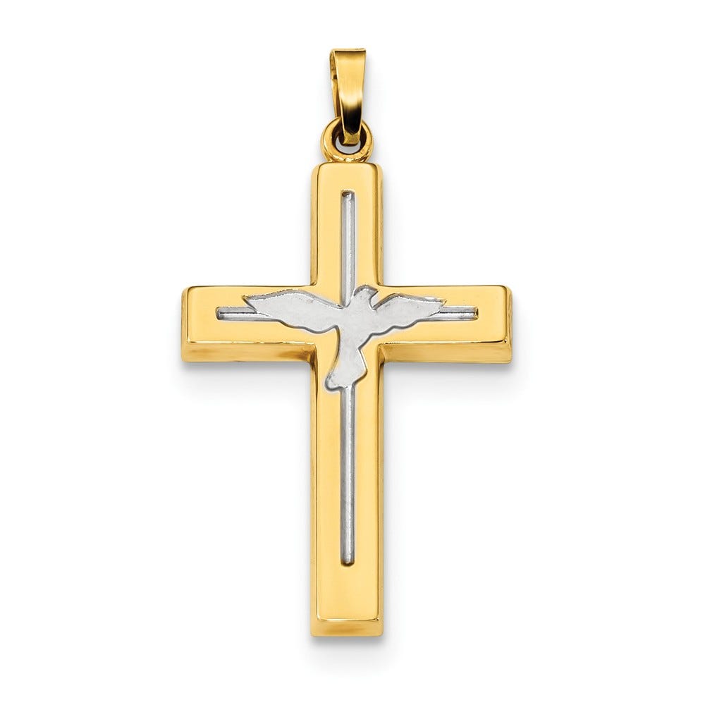 14k w/Rhodium Polished & Satin Cross w/Dove Pendant