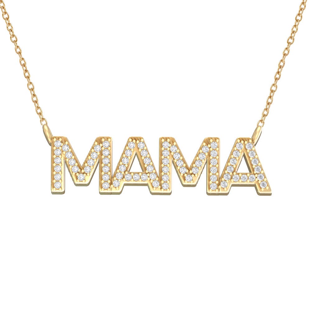 14K Gold MAMA Diamond Name Necklace with 18 Inch Chain Included
