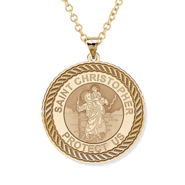 Saint Christopher Round Rope Border Religious Medal