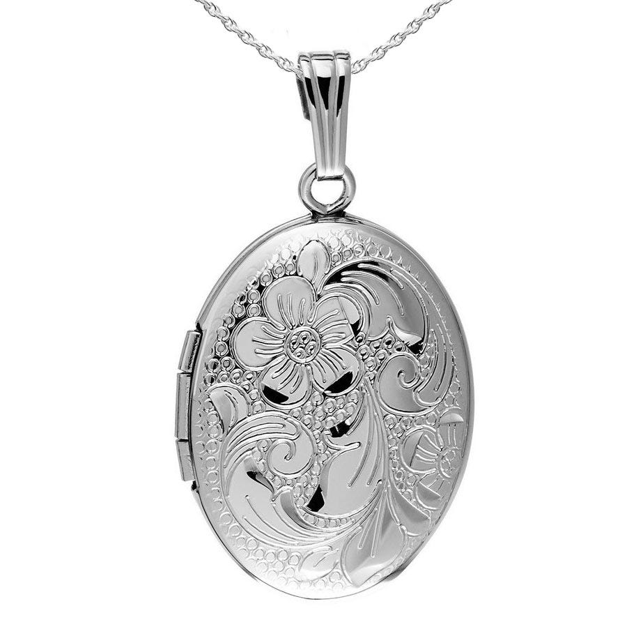 Silver Floral Oval PHoto Locket