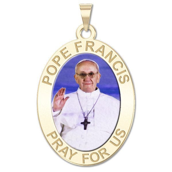Pope Francis Religious Medal  Oval Color Engraved "EXCLUSIVE"