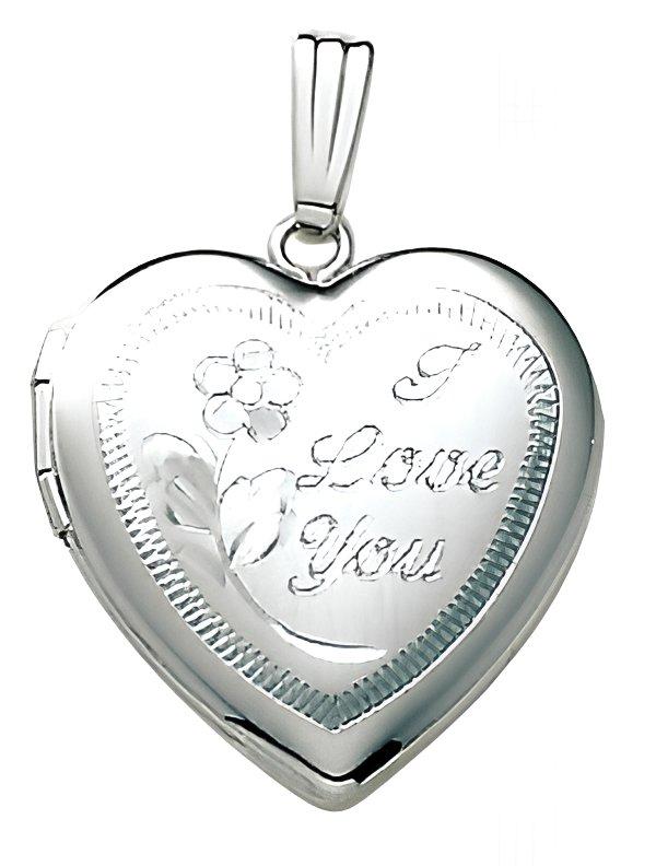 14k White Gold I Love You Heart Photo Locket