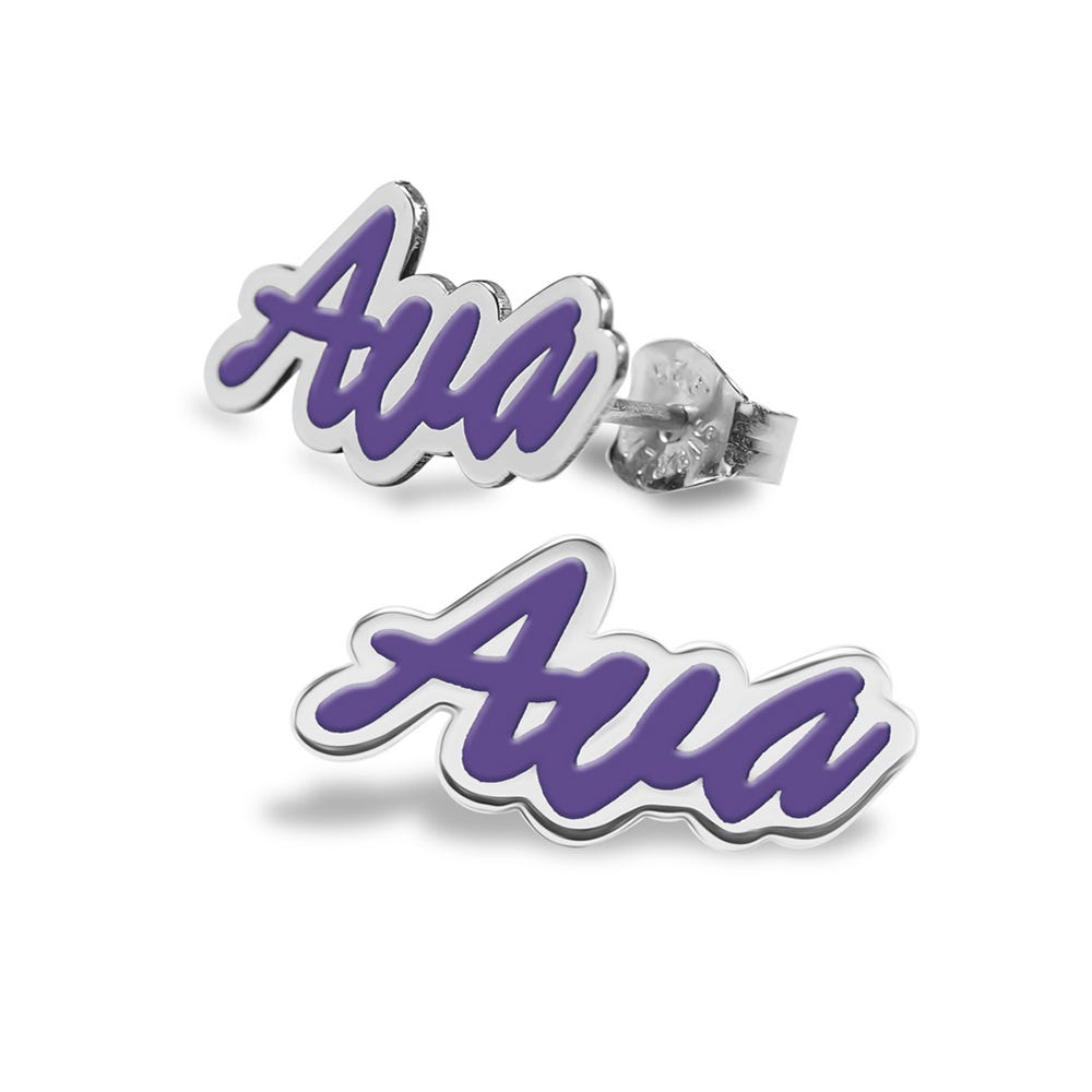 Pair Of Color Enamel Script Name Earrings