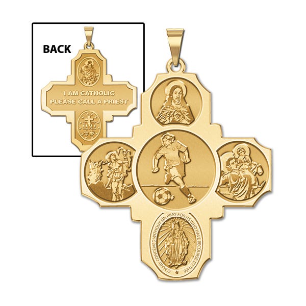 Four Way Cross - Soccer Female Religious Medal  "EXCLUSIVE"